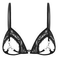 Womens Lingerie Erotic Bras Open Cup See Through Sheer Lace Bra Top Brassiere with Metal Rings Linked at Bust Bralette Underwear