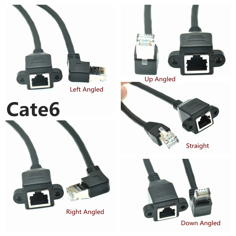 Up Right Down Angled 90 Degree 8P8C FTP STP UTP Cat 6e 5e RJ45 Male To Female Lan Ethernet Network Extension Cable (with Screw)