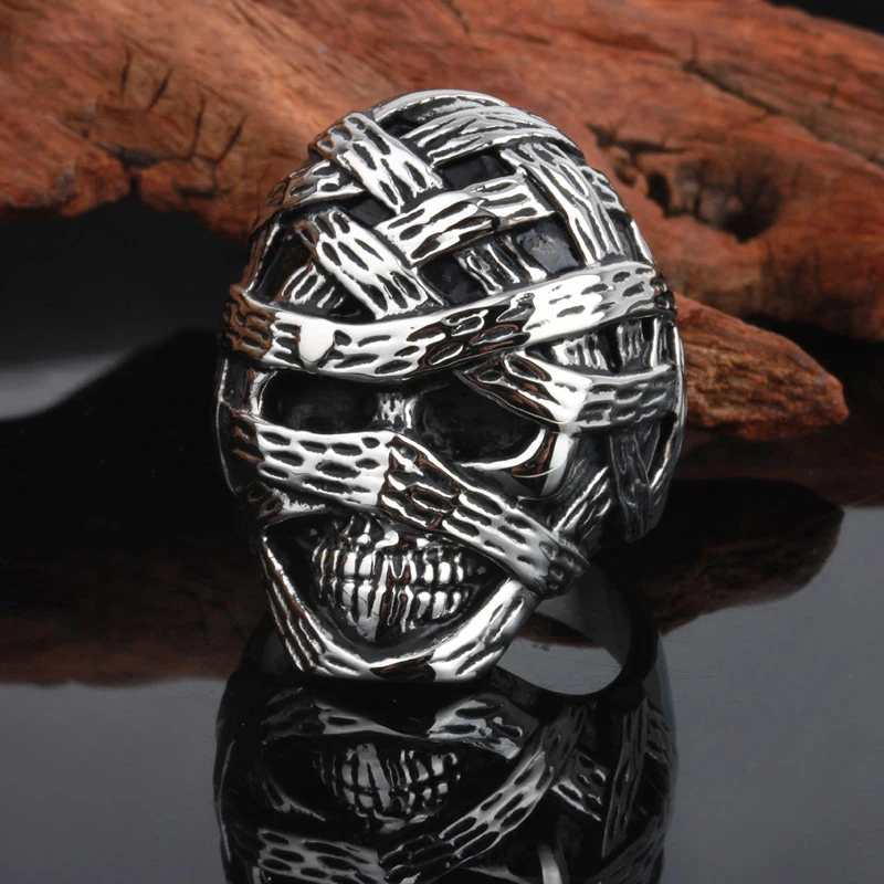 Outdoor EDC Retro Stainless Steel Ring Alternative Personality Men's Mummy Skull Ring Jewelry Wholesale Self Defense Tool