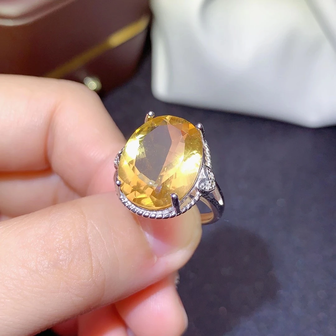 CoLife Jewelry Silver Yellow Crystal Ring 10ct 12mm*16mm Natural Citrine Ring for Party 925 Silver Citrine Jewelry