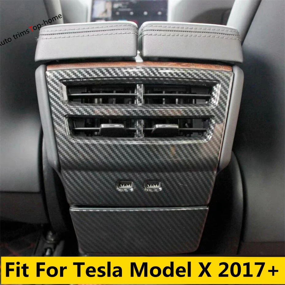 

ABS Carbon Fiber Look Rear Armrest Box Air Conditioning Vent AC Outlet Cover Trim Fit For Tesla Model X 2017 - 2020 Accessories