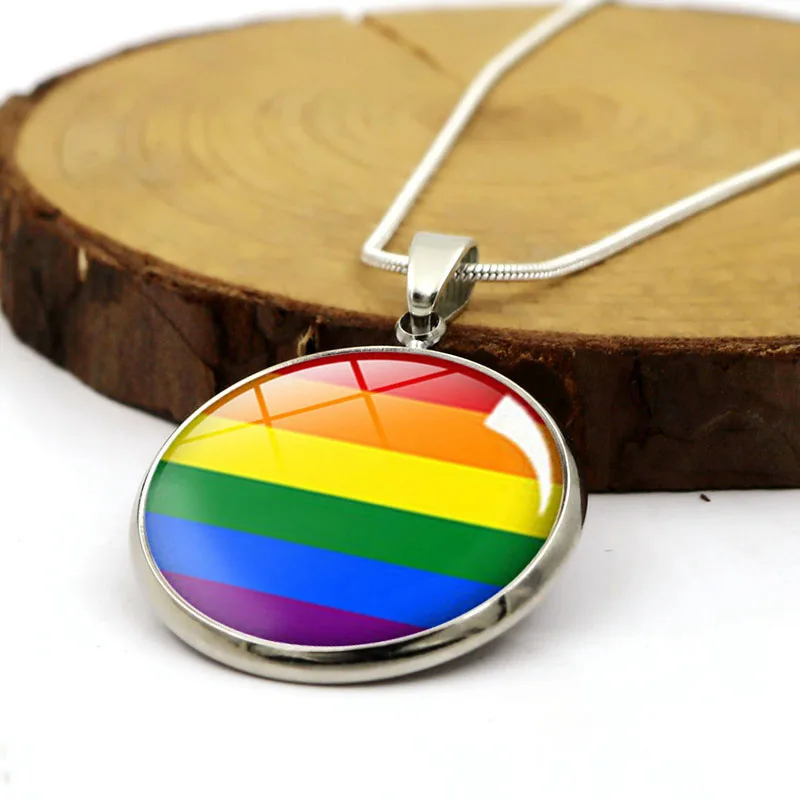 New Arrival Rainbow Gay Pride Necklace Glass Metal Time Gemstone Asexual LGBT Chain Pandent Necklaces Jewelry Gifts for Lovers