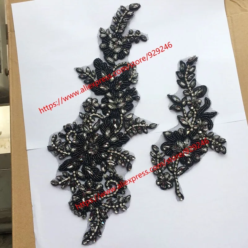 Gorgeous Grey glass Crystal Flower Trims for Garments dress Accessory beaded rhinestone applique for Women Overcoat ornaments