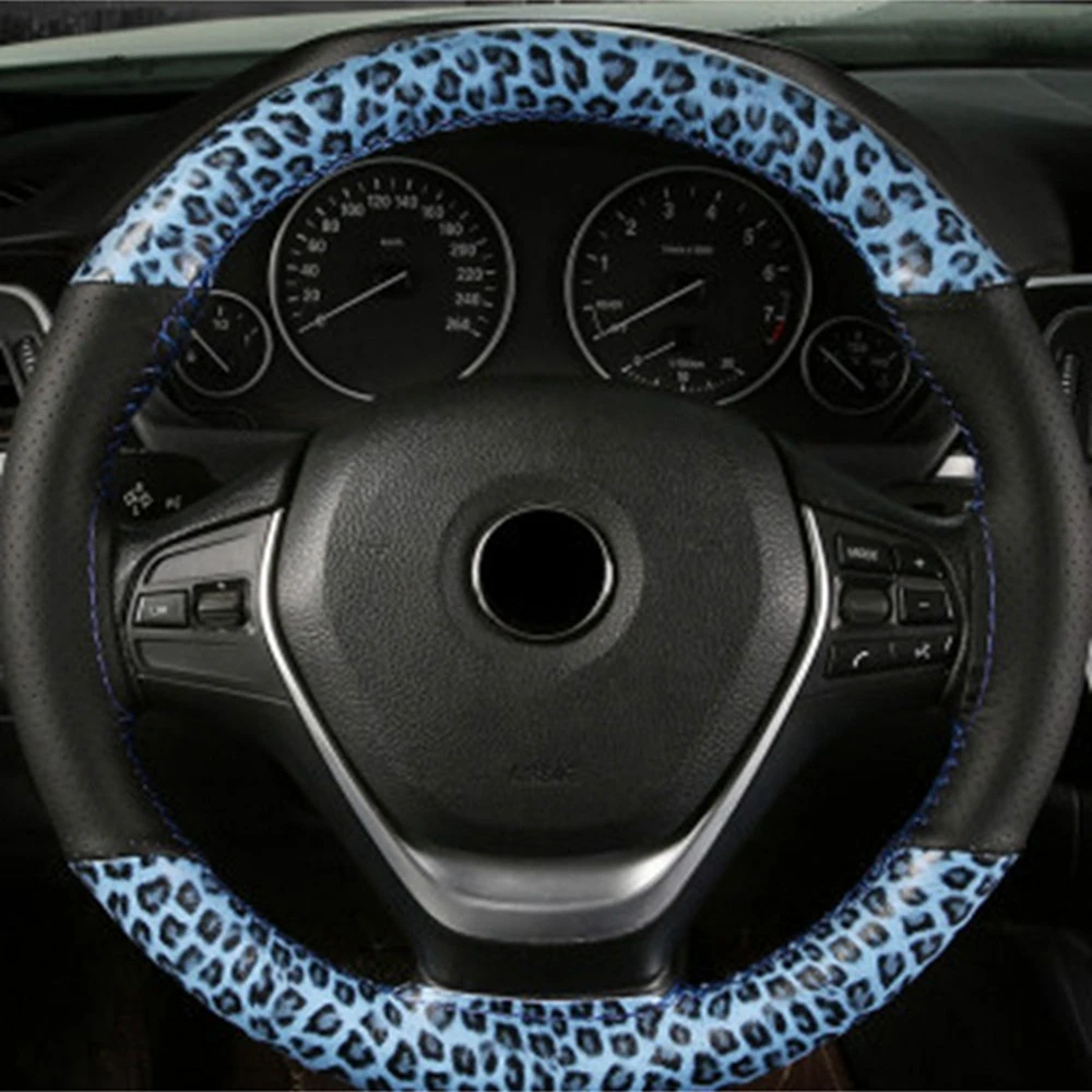 DIY Car Steering Wheel Cover Leopard texture artificial leather Comfortable and wear-resistant 5 Colors 38CM With Needle Thread
