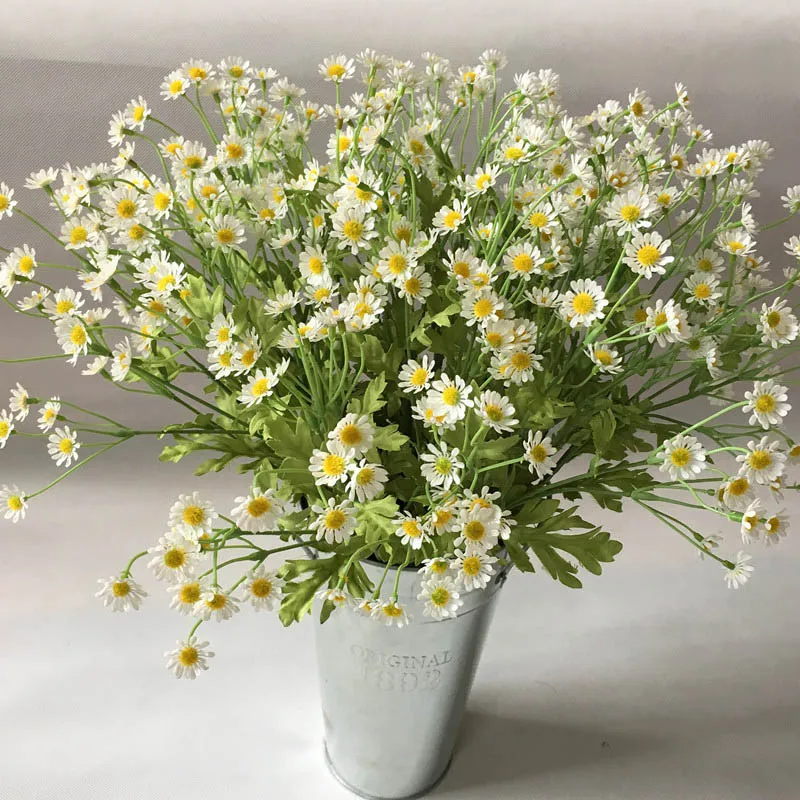 Flores artificiales de margaritas, flores de manzanilla falsas de plástico, estambre, Margarita pequeña para decoración de mesa de boda y hogar