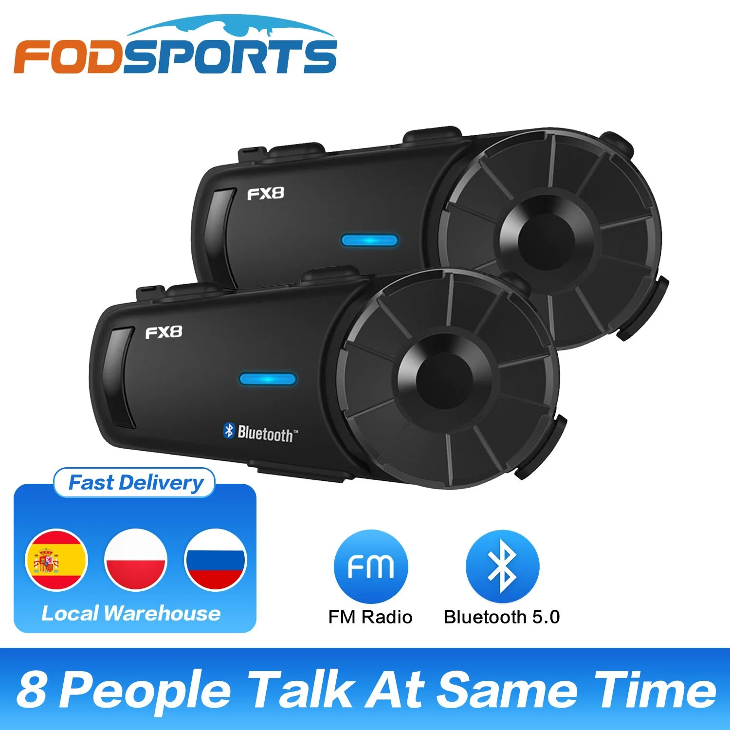 2 pçs fodsports fx8 capacete intercom motocicleta bluetooth capacete fone de ouvido 8 piloto 1000m moto interfone intercomunicador rádio fm