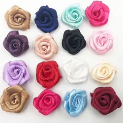 100pcs Mix Color Satin Ribbon Flower Rose craft/wedding appliques B040