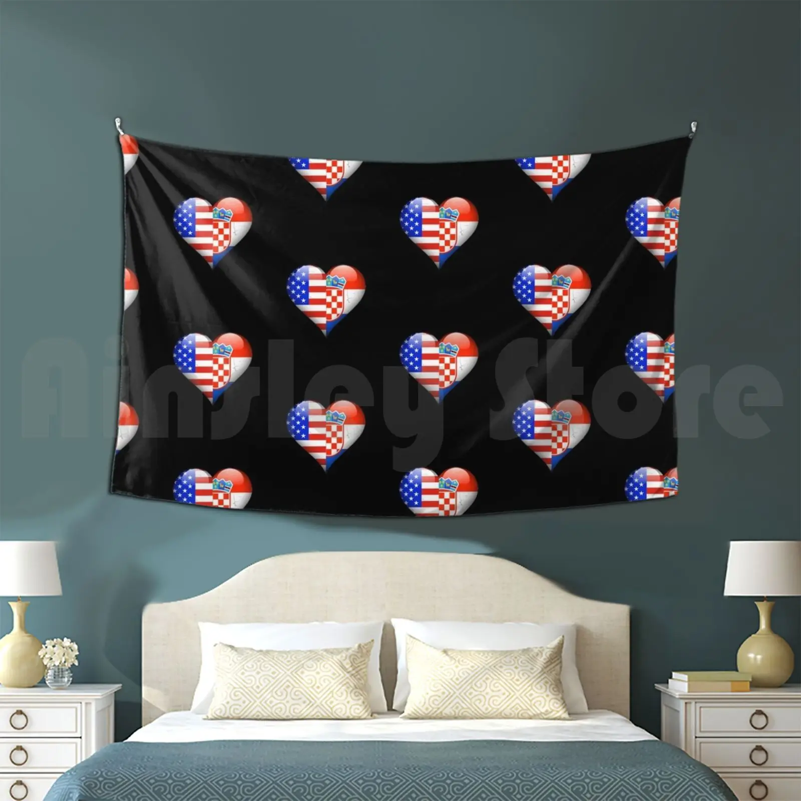 Croatian Flag Heart-American And Croatia Heart Flag For Croatian Tapestry Living Room Bedroom 2190 Born In