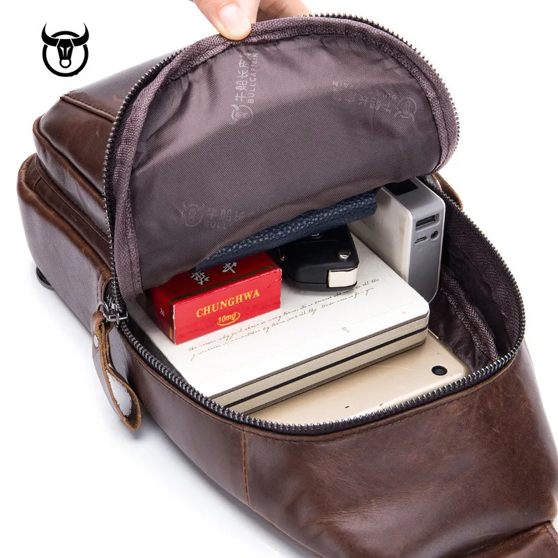 High Quality Men Genuine Leather chest bag Cowhide Vintage Chest Back Pack Travel fashion Cross Body Messenger Shoulder Bag