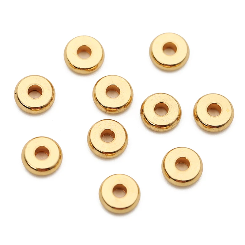 20/50pcs Stainless Steel Flat Spacer Beads Lot 4 5 6 8mm Gold Color Loose Large Hole Charm Beads For Bracelet Diy Jewelry Making