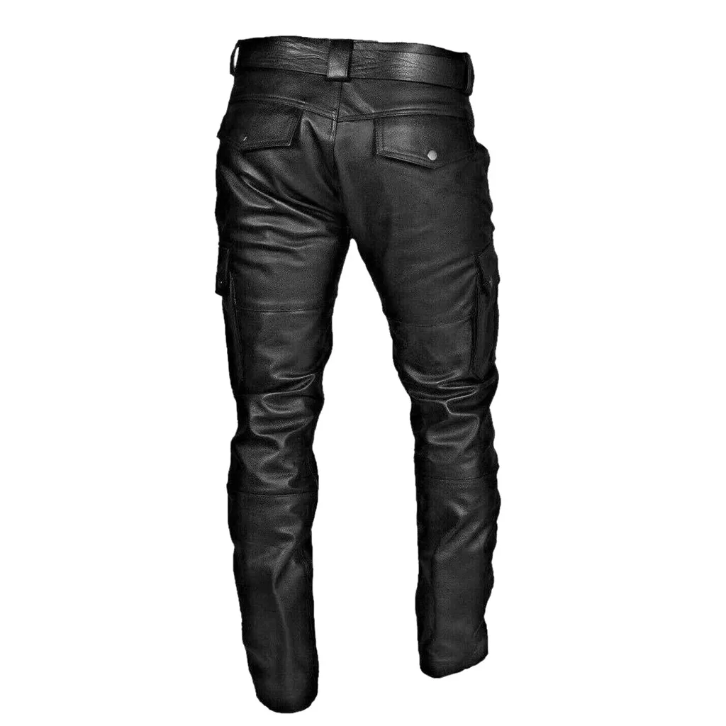 Calças masculinas outono inverno punk retro goth magro casual calças compridas de couro falso moda casual cor sólida calças lápis