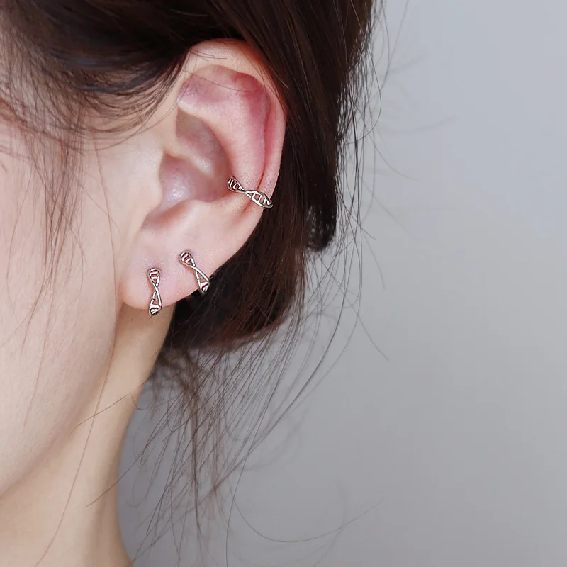 Todorova Minimalist DNA Chemistry Molecule Cuff Earrings Women Girl Double Helix Earcuff Clip on Earrings Without Piercing