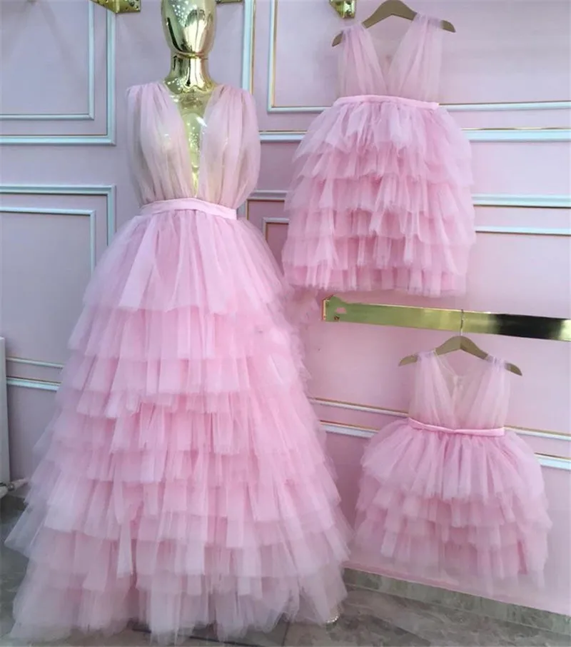 New Mother Daughter Matching Dress for Birthday Party Tiered Puffy Tulle Infant Children Pageant Gown Christmas Dress