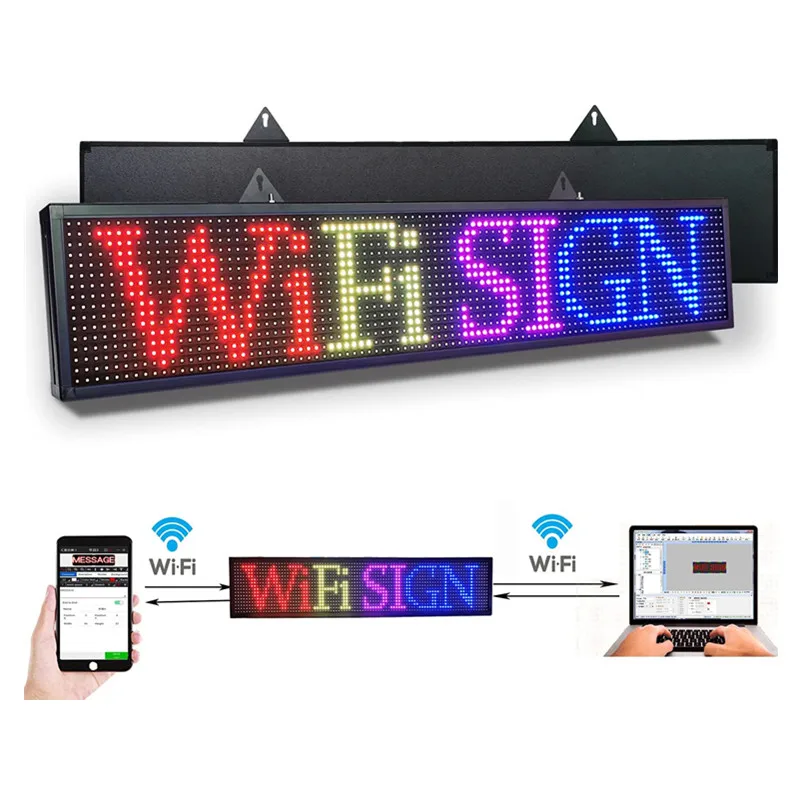 PH10mm WiFi Led Sign 40 x 8 inch Outdoor Led Scrolling Message Board RGB Display For Advertising And Business Programmable Sign