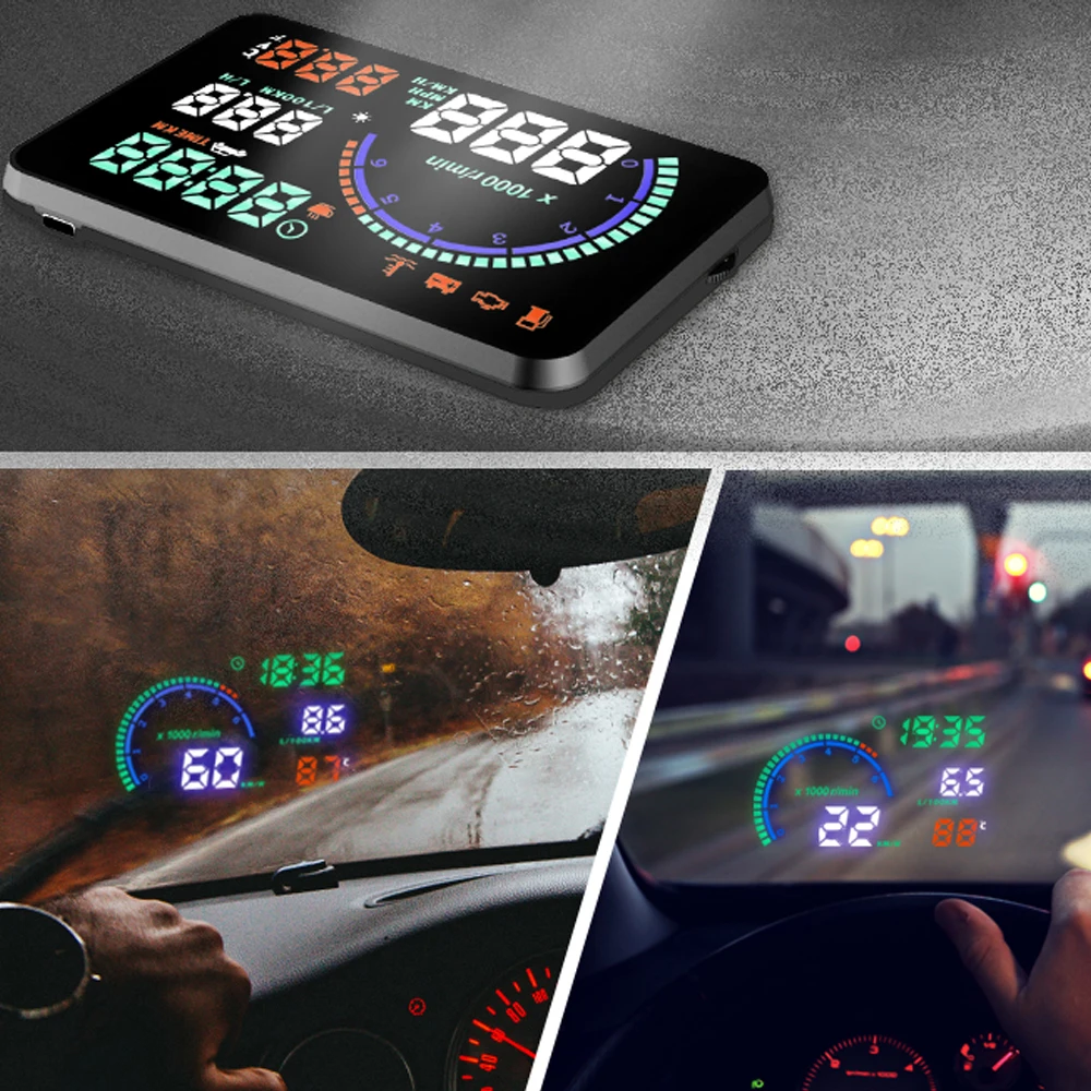

ELING Auto OBD2 HUD Head Up display Car Speed Projector KMH MPH Speedometer Car Detector Fuel Consumption Security Alarm