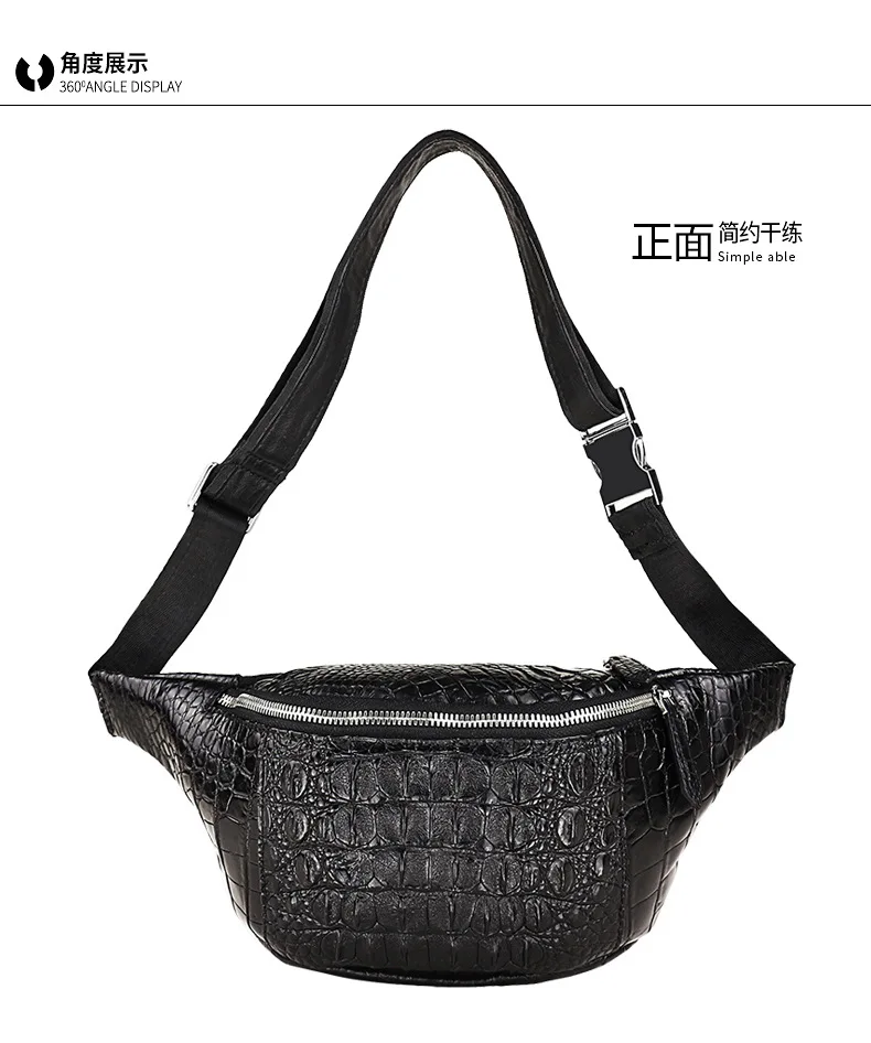 

100% Real/Genuine crocodile Skin men tote cross body chest bag small size men bag black color alligator skin with cow skin inner