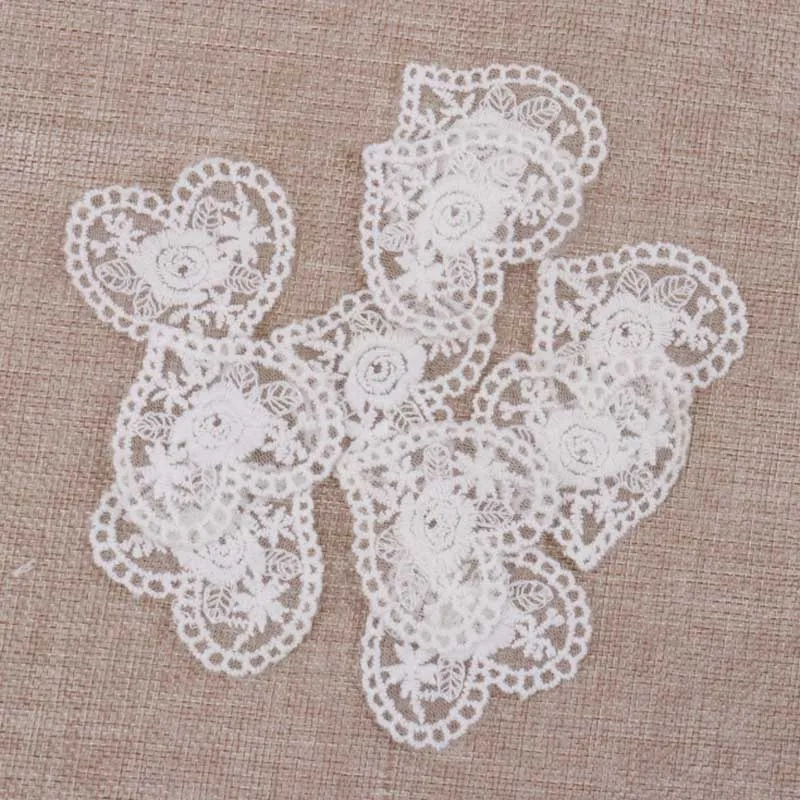 New 10Pcs Beautiful White Venice Lace Applique heart Sewing Trims Diy Wedding Handmade Craft Garment Accessories