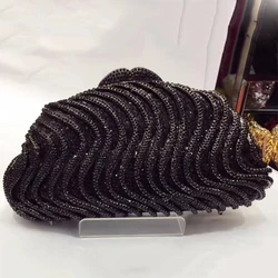 WHTUOHENG Black/Fushcia Evening Crystal Clutch Bag Luxury Blue Diamond Party Prom Purse Rhinestone Lady Dinner Cocktail Purses