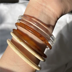 HUANQI 2021 Acrylic Resin Geometric Bracelet Beige Round Ink Pattern Bracelet for Women Girl Jewelry