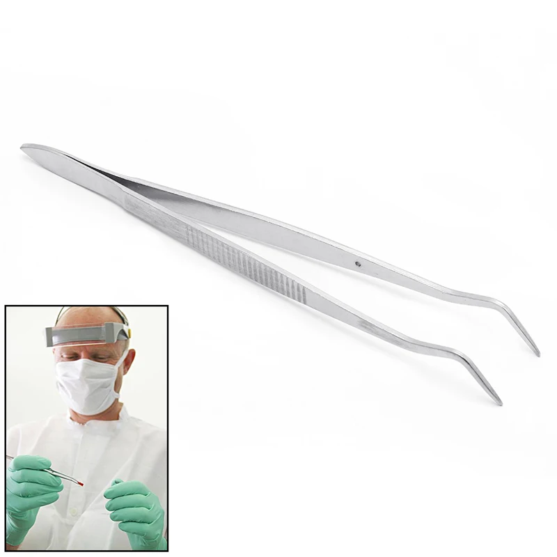 Stainless Steel Tweezers Serrated Curved Dental Instruments Dental Tool