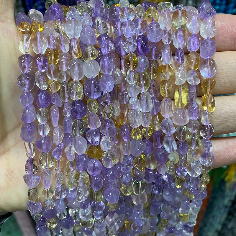 Fine 100% Natural Clearly Crystal Ametrine Irregular Gravel Gemstone  Beads For Jewelry Making DIY Bracelet Necklace 6-8mm 15''