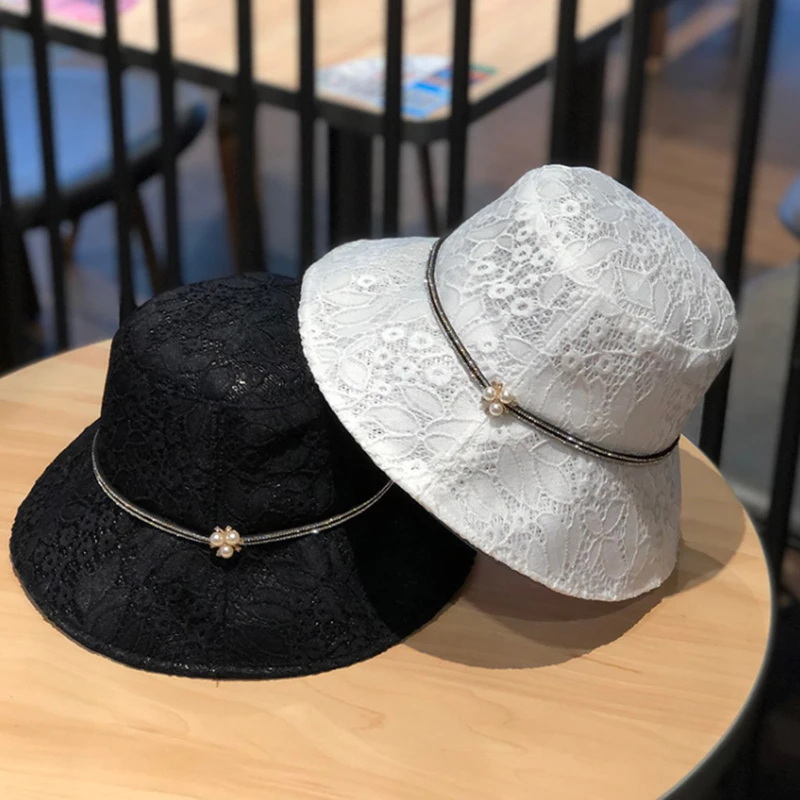 2021 New Fashion Lace Bucket Hat Women Summer Beach Sun Floppy Hats Flat Foldable Hollow Visor Caps