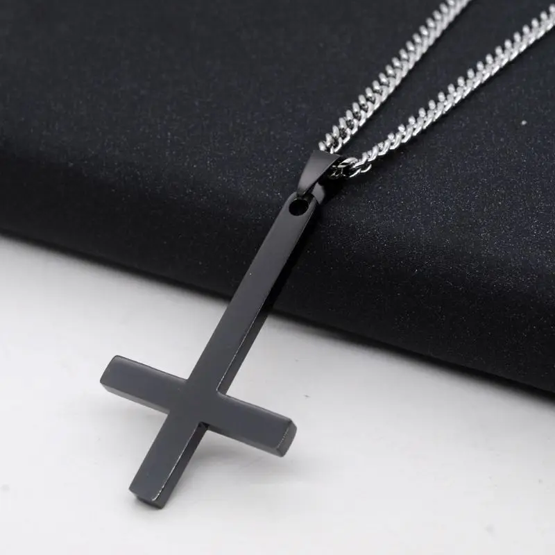 Dainty Stainless Steel Upside Down Cross Necklace Men Holy Inverted Cross Pendant with Chain Fashion Jewelry 3 Colors