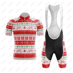Christmas Men‘s Red Cycling Jersey Set Bib Shorts 9D Gel Breathable Pad Bicycle Equipment Maillot Ciclismo Hombre