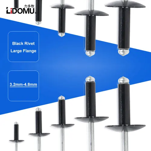 Imagen 2 del producto 30/50 Uds. Remaches ciegos negros con cabeza de brida grande de acero de aluminio