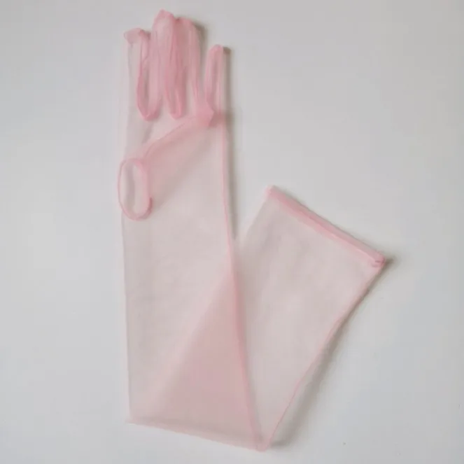 Bruid Bruiloft Accessoires 55 Cm Sheer Handschoenen Ivoor Zwart Rood Roze Lange Ontwerp Tule Transparante Vrouwen Handschoenen 2020 Zomer Vrouwen