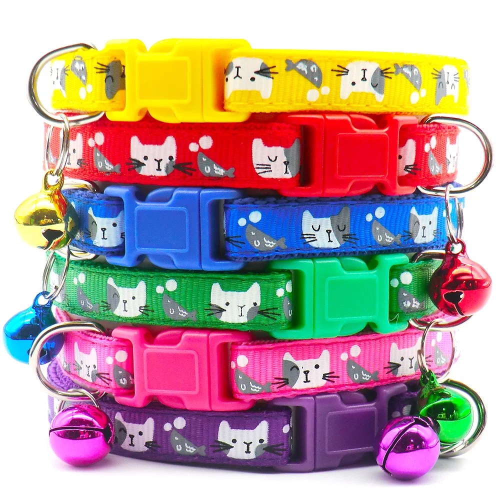 100PCS Pet Collar Mix Colors Cat Necklace Cartoons Print Adjustable Collar Cat Puppy Collar Traction Positioning Pet Animal Good