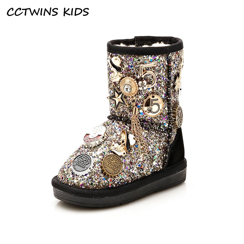 CCTWINS Kids Boots 2020 Winter Snow Boots Children Fashion Boots Baby Shoes Girls Glitter Boots Toddlers Warm Fur Shoes SNB228