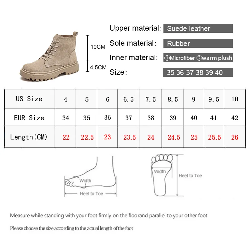 Smile Circle-Botines de piel de ante para mujer, botas cortas con plataforma plana, zapatos a la moda, Otoño e Invierno