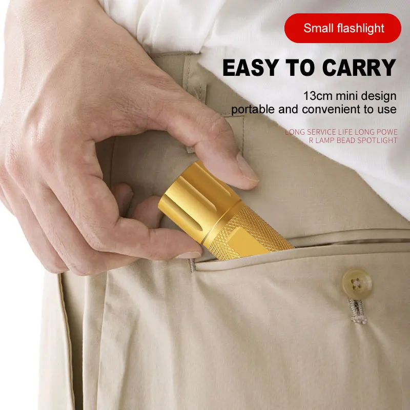 Ultra Bright Multi Function Zoomable Mini Portable Gold LED Flashlight 4 Modes USB Rechargeable Outdoor Torch with Power Bank