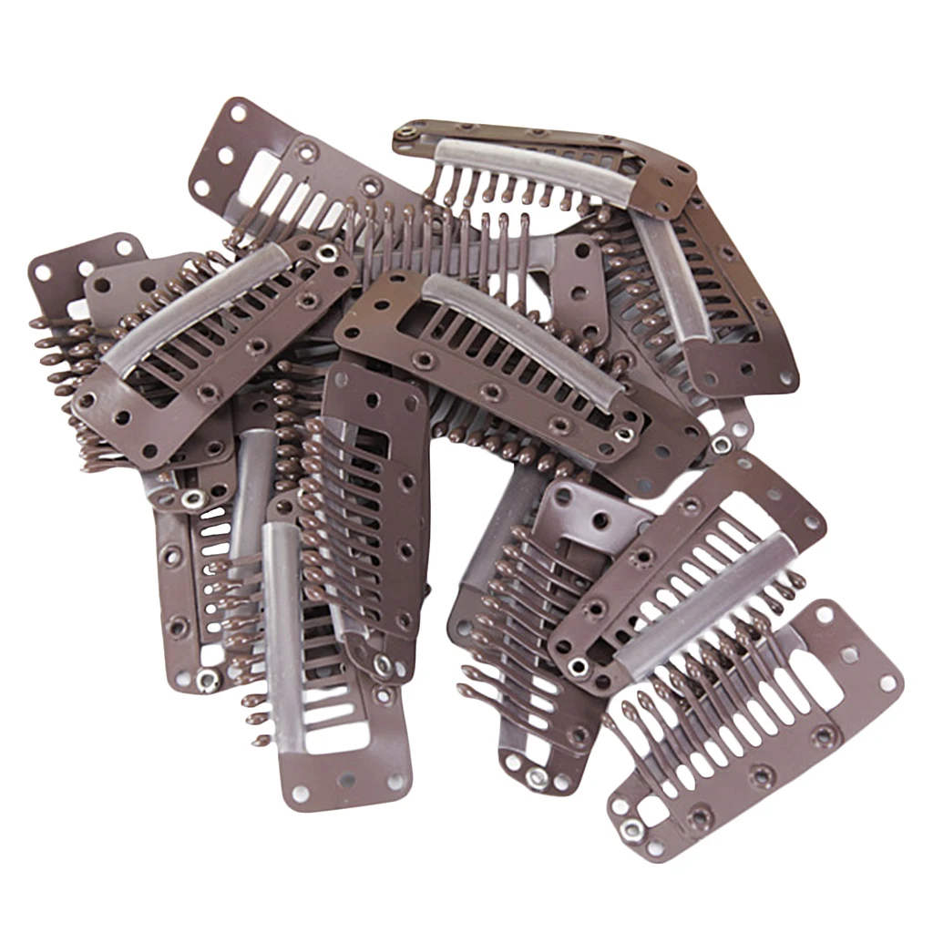 20 Snap Comb Clips 36mm 10 Teeth for Toupee Wig Weft Hair Extension Rubber Back Snap Hair Toupee Clip