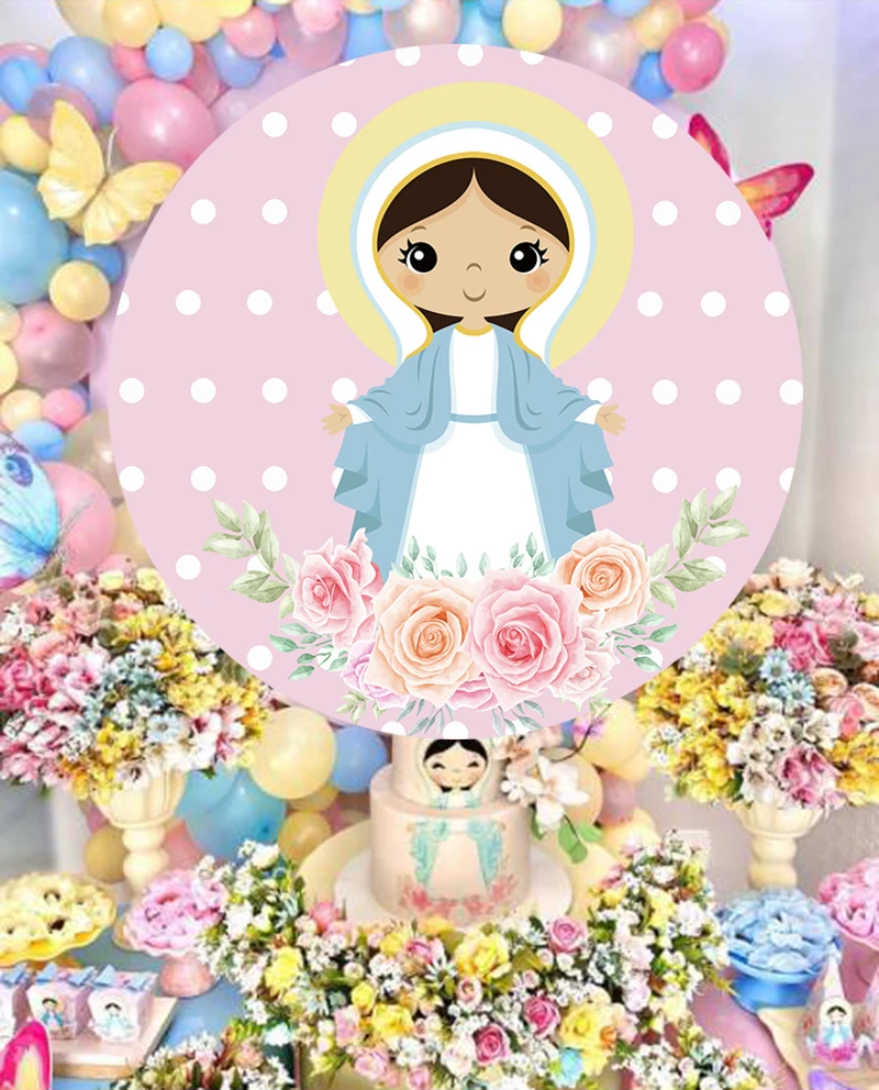 Round Backdrop circle background cute virgin mary girl baby shower birthday Party banner decotation table Cover plinth YY-389