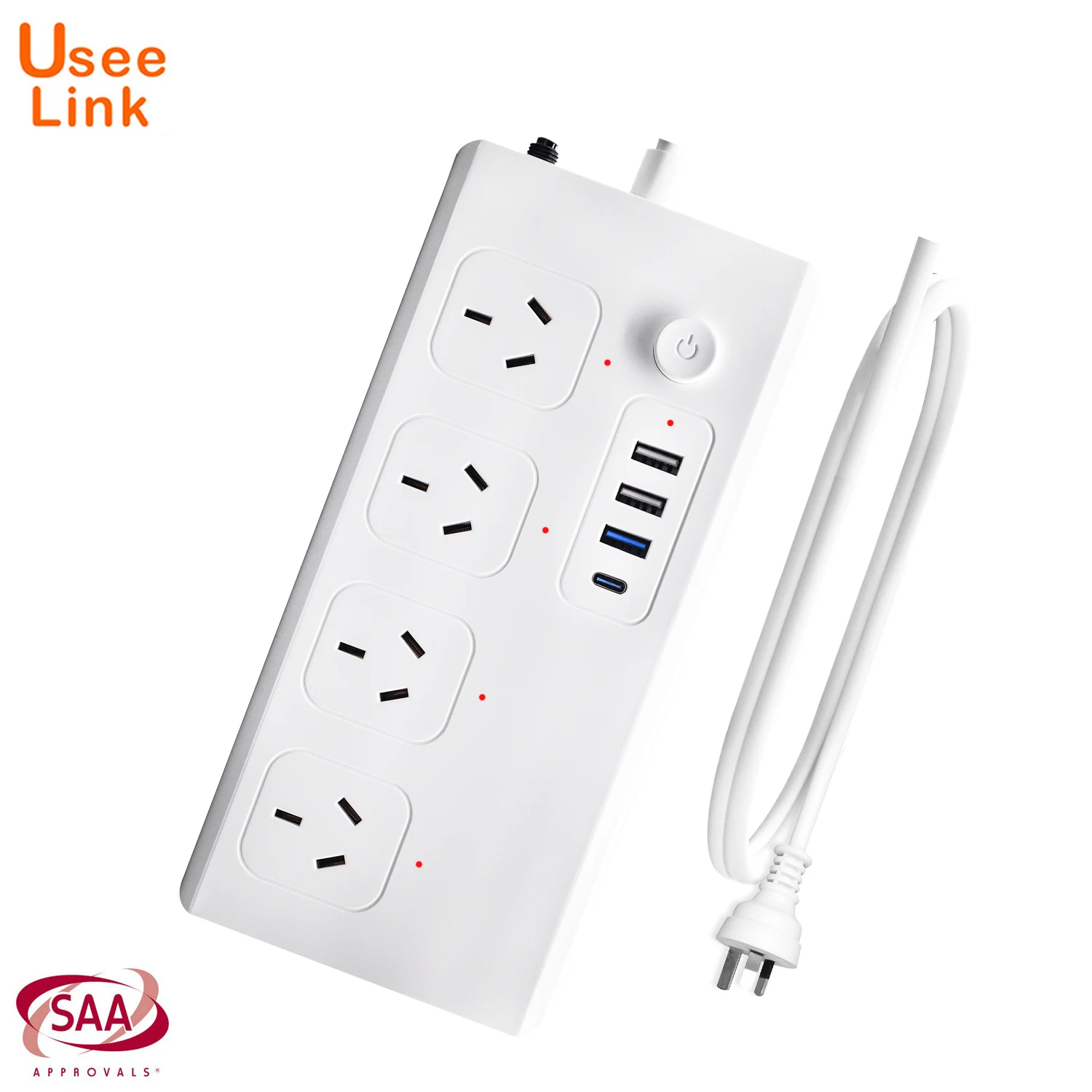 UseeLink Australia PD Power Strip 10A 1Type-C 1USB Fast Charge 2USB General Charge Overload Protection PC Material White