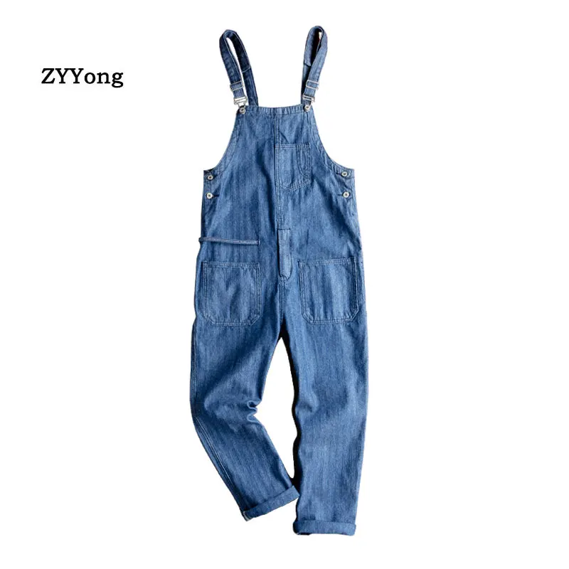 Spring Fashion Overalls Men's Bib Jeans Jumpsuit Hip Hop Streetwear Loose Suspender Denim Pants Clothing Blue Trousers