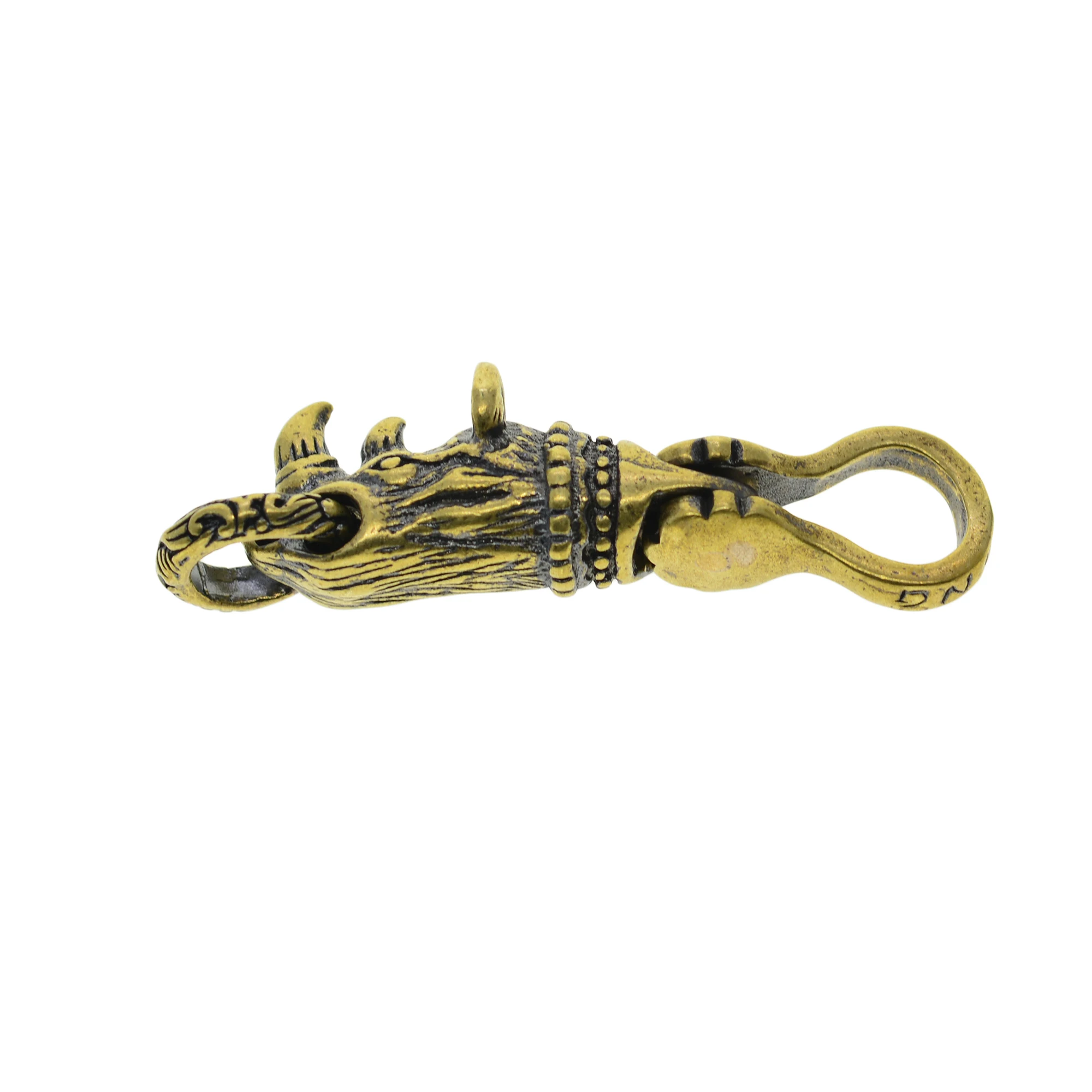 handmade Retro brass rhinoceros  connector for DIY Keychains wallet jean chains leather craft strap key rings Gift for family