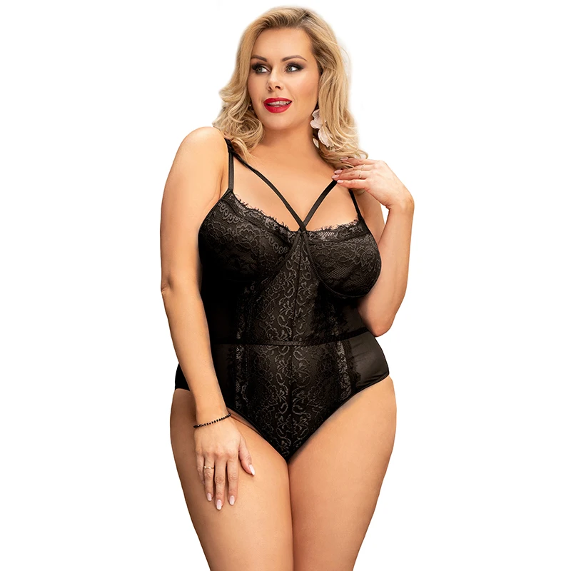 Comeondear Floral Spitze Bandage Body Dessous Snap Gabelung frauen Kleidung Body Overall Mesh Koronkowe Körper Overalls