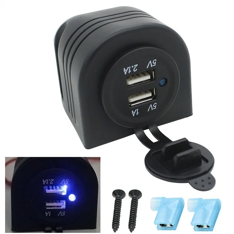 

12-24V Universally waterproof Dual USB Charger Cigarette Lighter Sockets Power Plug Outlet LED For Vehicles Car Boat