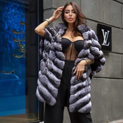 Winter Fashion Real Rex Rabbit Fur Coat for Women Outwear New Trendy Genuine Rex Rannit Fur Coats Medium Length Overcoats