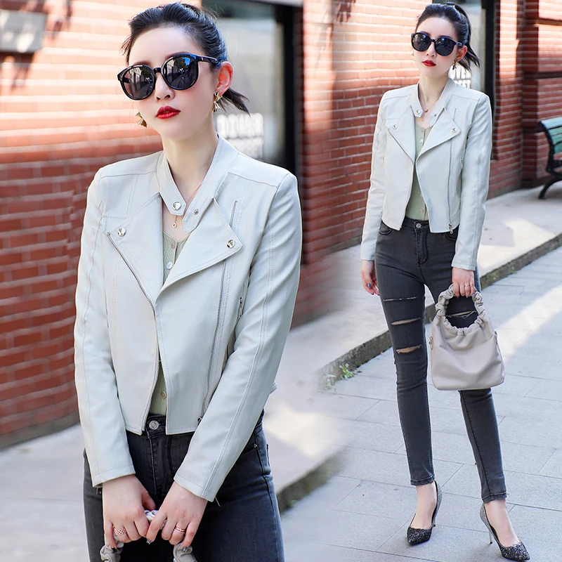 2020 New Autumn Women Pu Leather Jacket Woman Zipper Short Coat Female Black Punk Bomber Faux Leather Outwear spring Blazer