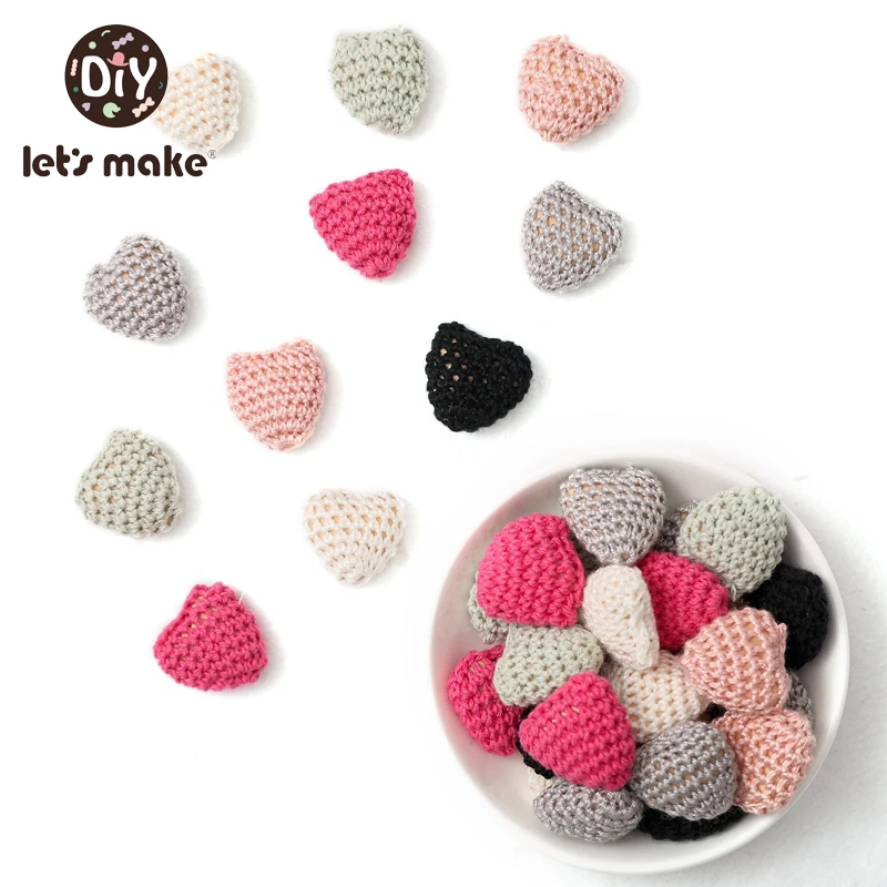 Let\'s Make 10Pcs Crochet Heart Bead Pacifier Chain Accessories Beech Beads BPA Free Baby Care Teether Can DIY Pacifier Chain