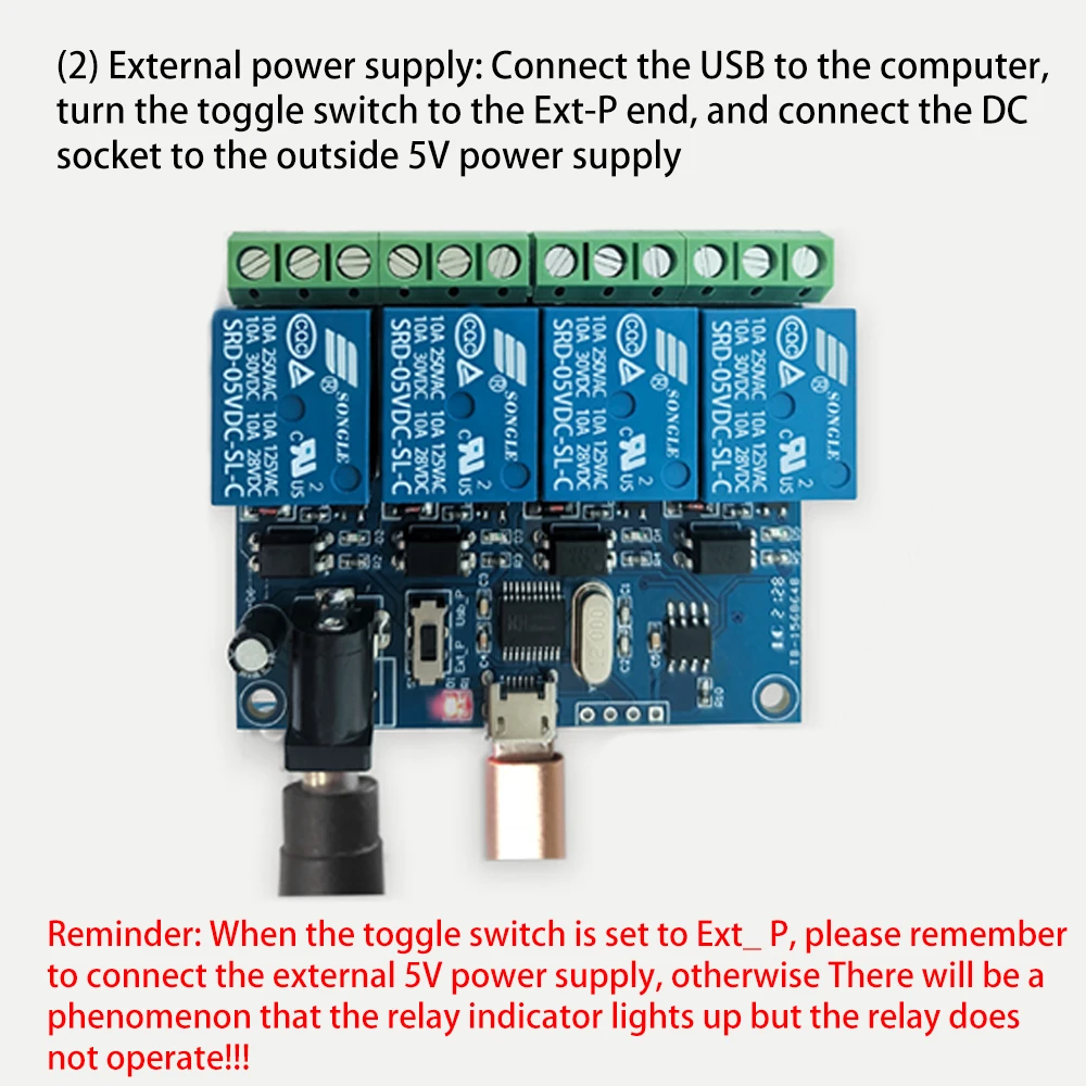 وحدة تتابع USB تيار مستمر 5 فولت 4 قنوات CH340 مفتاح تحكم ذكي USB مفتاح مرحل 10A 250VAC 30VDC حماية التيار الزائد