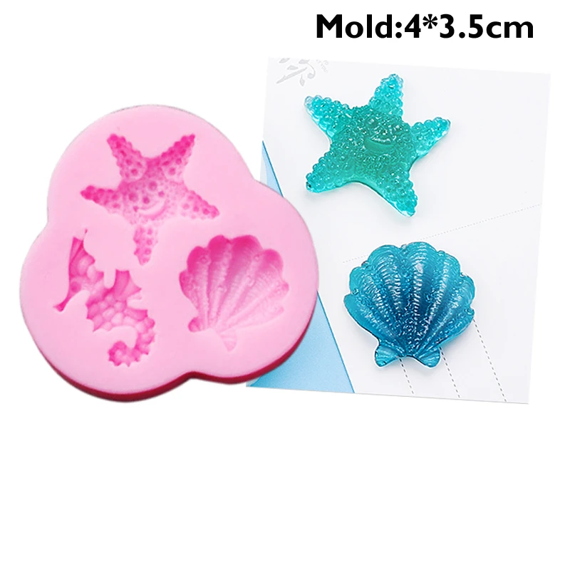 Silicone Chocolate Mold for DIY Hippocampus Shell Starfish Marine Crystal UV Resin Icing Candy Fondant CookieGumpaste Cake Mould