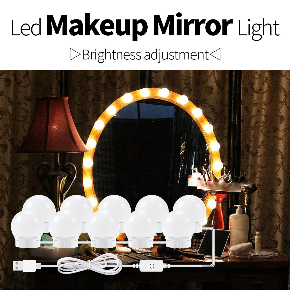 

LED Makeup Lamp Mirror Light Bulb 12V Fill Light 2 6 10 14pcs Hollywood Vanity Mirror Lamp Dimming Lighting For Dressing Table