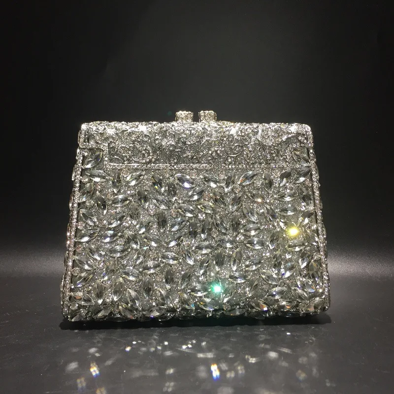 

17.5x13CM Women Handbag Wrapped Marquise-shaped Rhinestone Bag Hollow Metal Crystal Dinner Bag Handmade Diamond Bag a6862