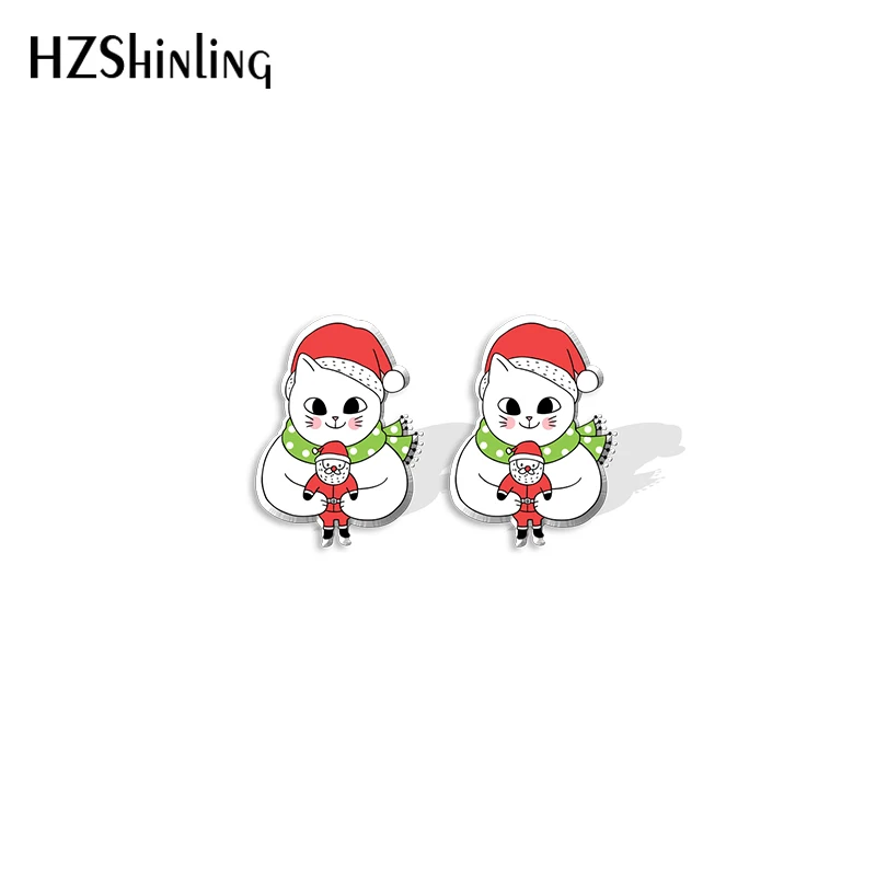 2021 New Christmas Cat Santa Stud Earring Cute Acrylic Resin Earrings Epoxy Handmade Jewelry Gifts Girl image 4