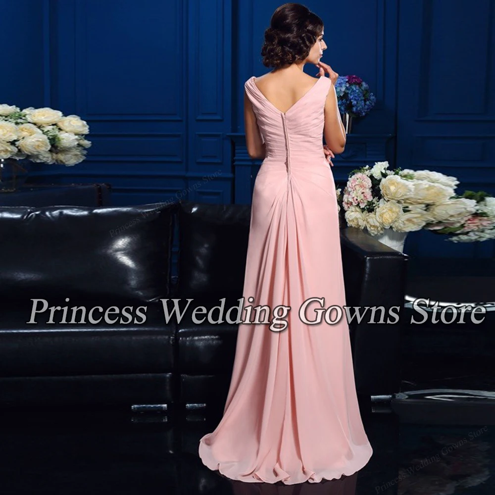 Simple Pink Long Mother Of The Bride Dress Chiffon For Wedding Party Gown Formal Woman Robe With Ruffles Sequin Floor Length